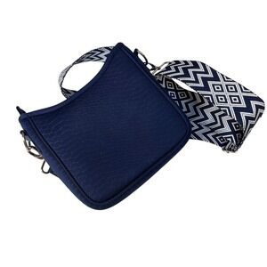 PreneLove Navy Blue Neoprene Crossbody Belt Bag w/Geometric Blue & White‎ Strap